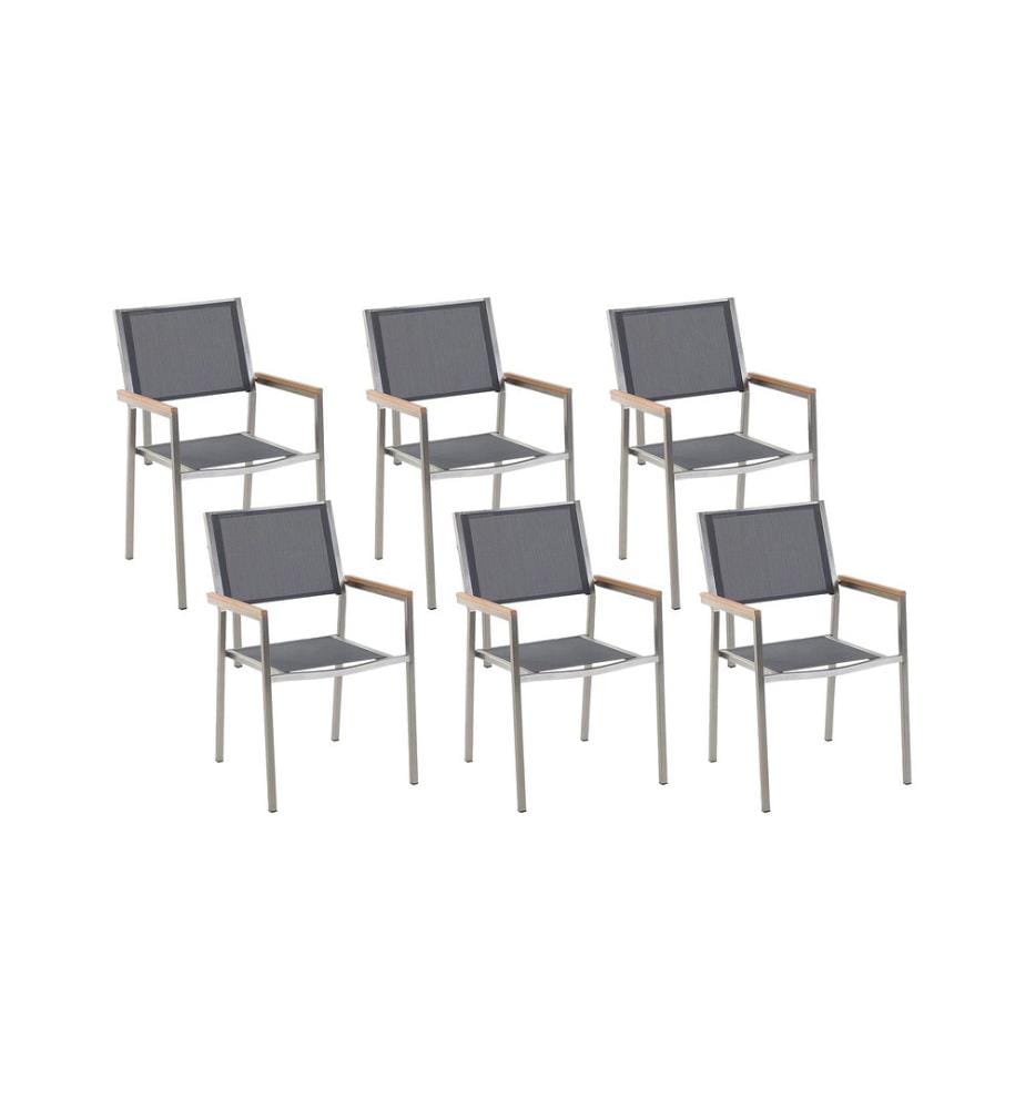 Gartenstuhl 6er Set GROSSETO Edelstahl Grau
