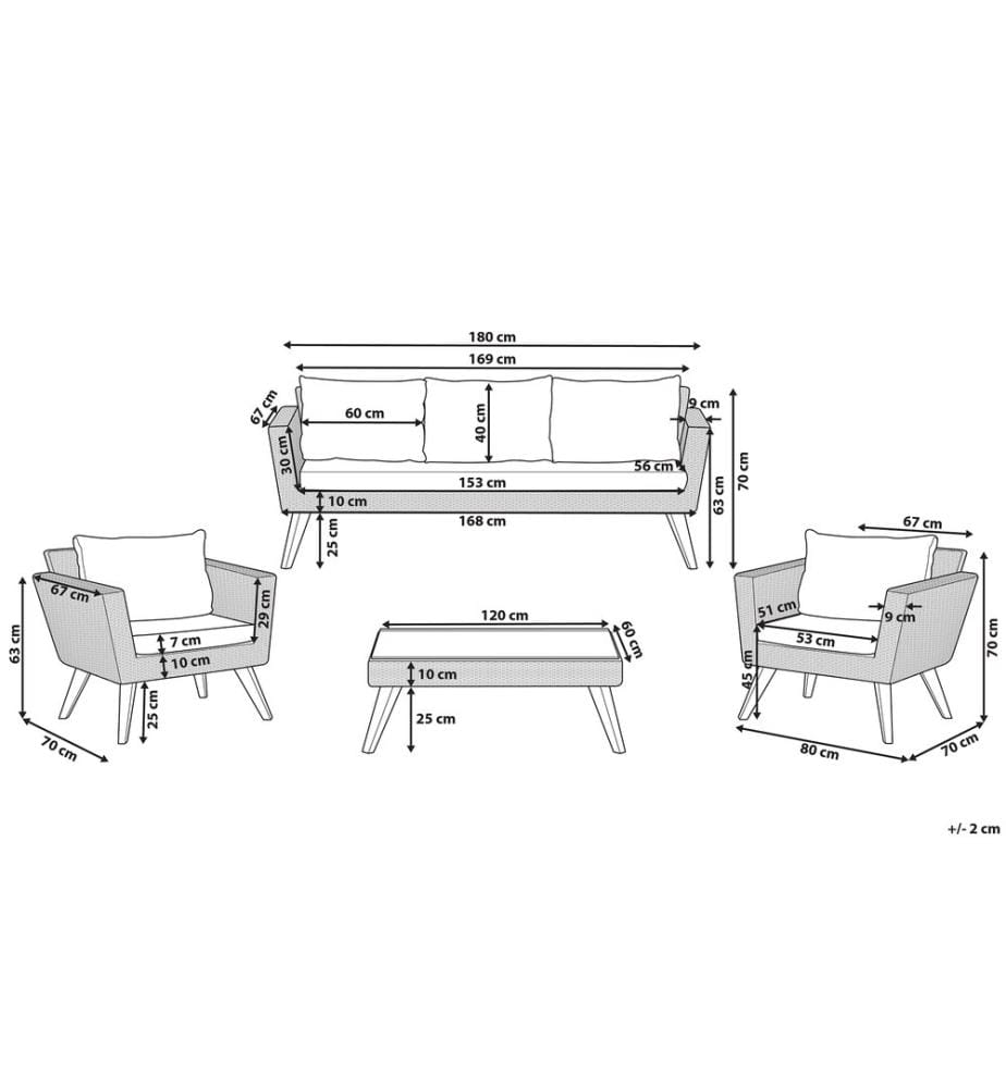 Lounge Set mit Tisch 5-Sitzer VITTORIA Polyrattan Grau