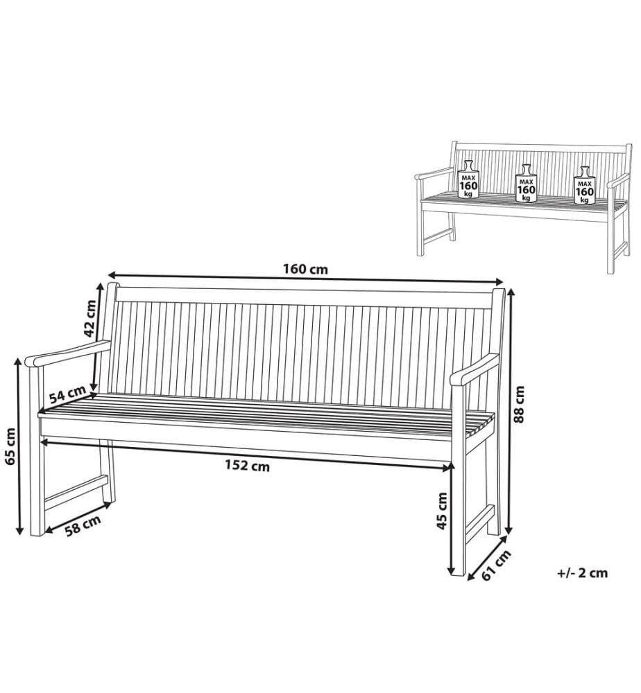 Panchina da giardino VIVARA 160 cm Legno di acacia certificato Marrone chiaro