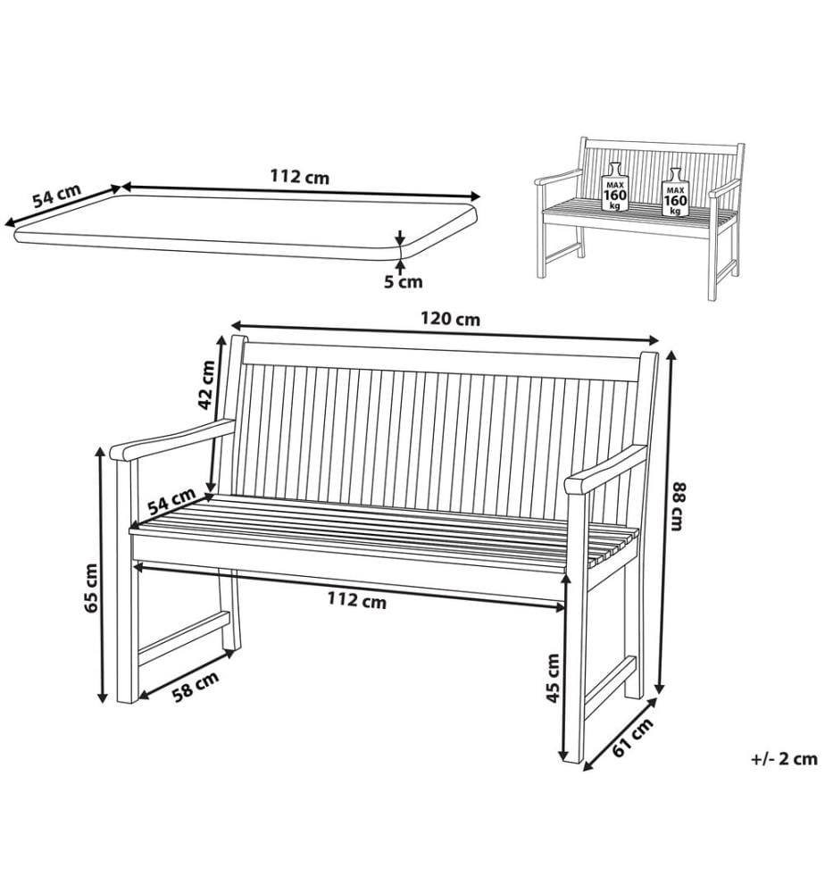 Panca da giardino con cuscino VIVARA 120 cm Legno di acacia certificato Rosso scuro