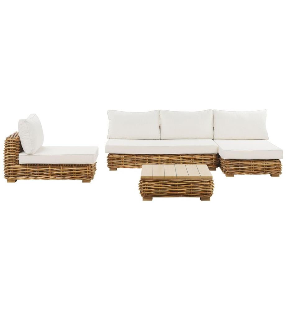 Lounge Set mit Tisch 4-Sitzer VARALLO linksseitig modular Rattan Naturfarben