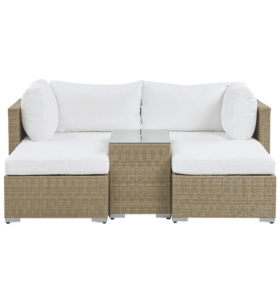 Lounge Set mit Tisch 2-Sitzer NOTO modular Polyrattan Hellbraun