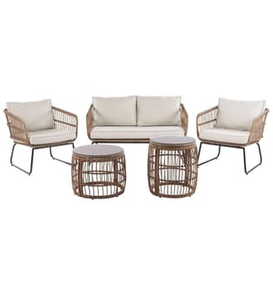 Lounge Set mit Tisch 4-Sitzer RAVELLO Polyrattan Naturfarben