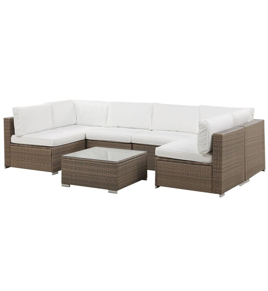 Garten Ecksofa mit Tisch 6-Sitzer BELVEDERE Polyrattan Weiss