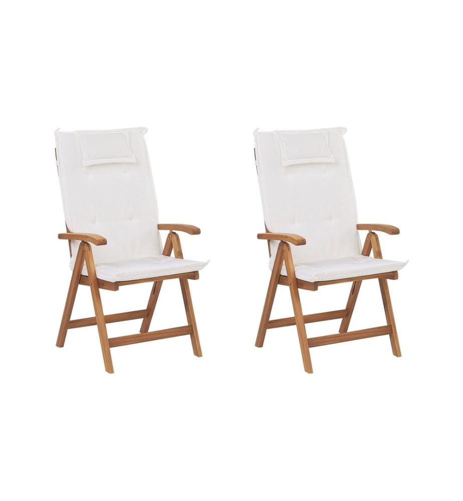 Lot de 2 chaises de jardin avec coussins JAVA Acacia Blanc cassé