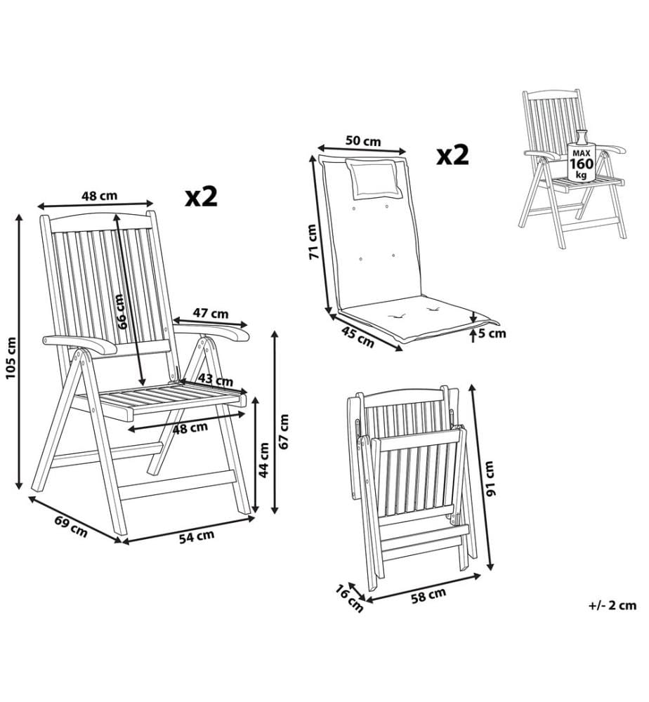 Set mit 2 Stühlen und Sitzkissen JAVA Akazienholz Dunkelrot