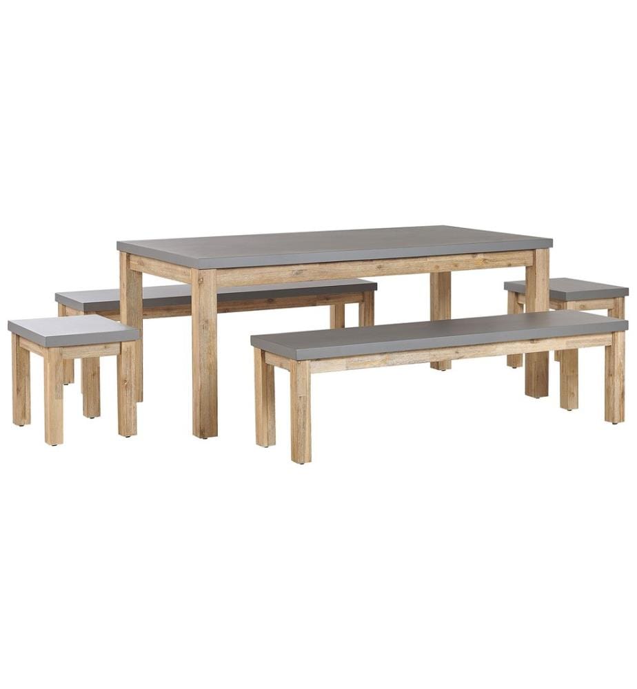 Garden Dining Set with Benches and Stools 8 Seater OSTUNI Concrete Grey