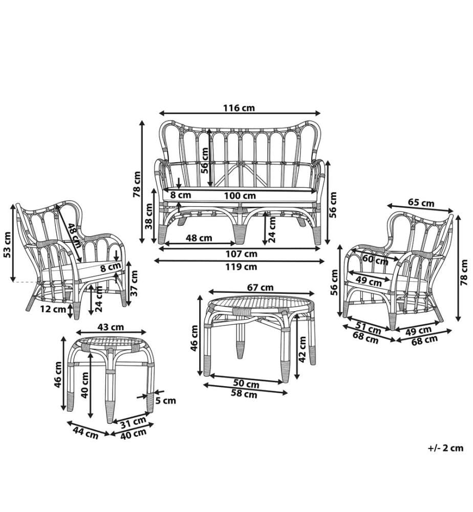 Lounge Set mit Tisch 4-Sitzer BRINDISI Rattan Naturfarben