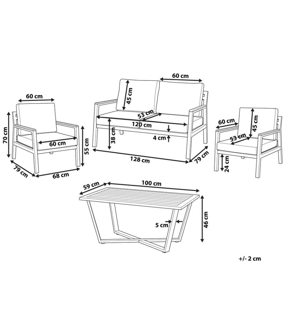 Lounge Set mit Tisch 4-Sitzer DELIA Metall Grau