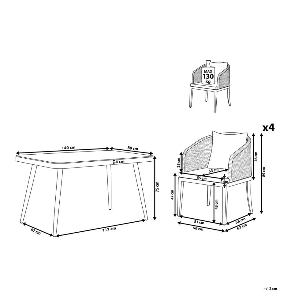 Gartenmöbel Set 4-Sitzer LIPARI inkl. Kissen Metall Grau