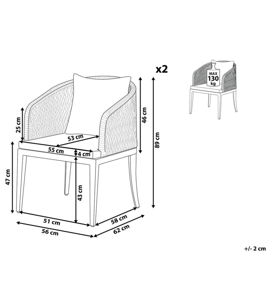 Set mit 2 Stühlen und Sitzkissen LIPARI Metall Grau
