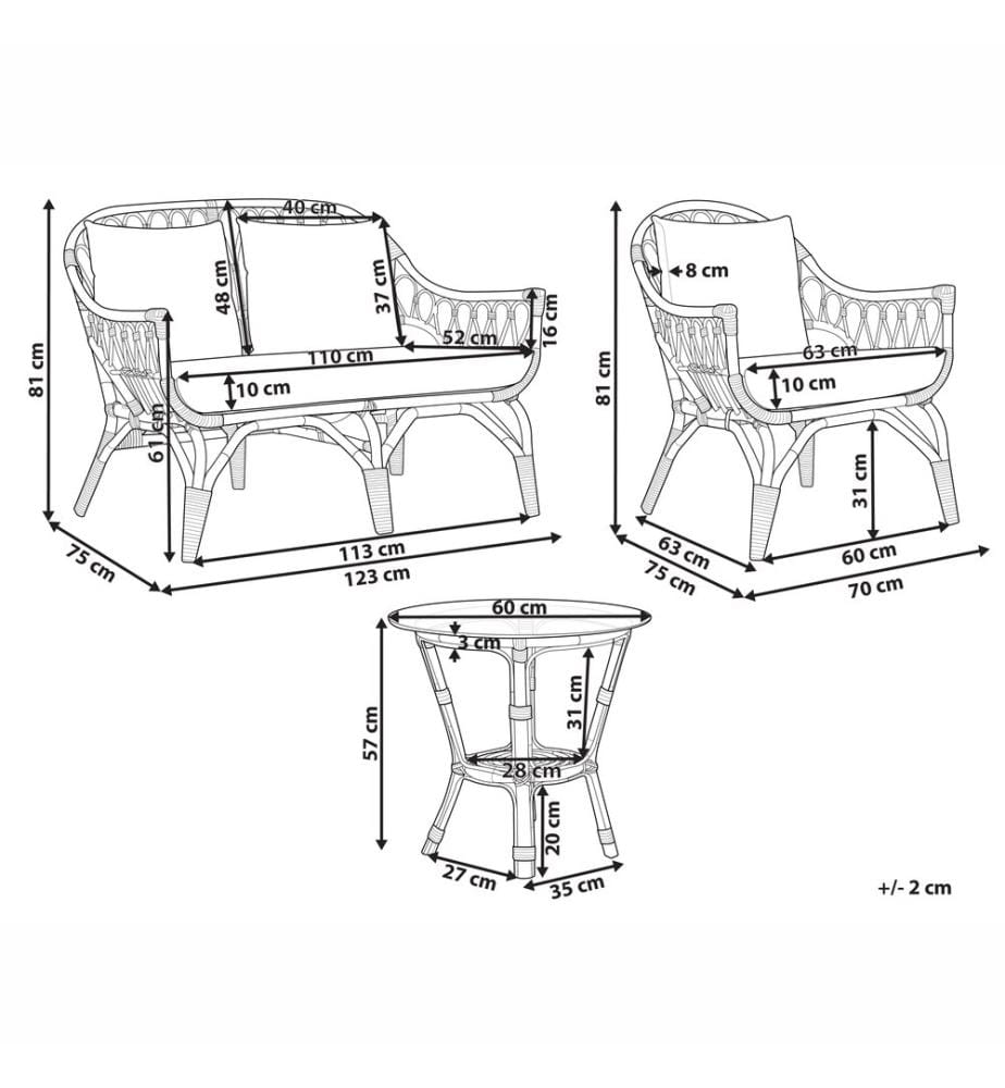 Lounge Set mit Tisch 4-Sitzer SIBARI Rattan Naturfarben