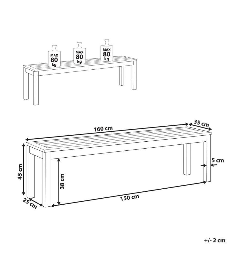 Panchina da giardino TUSCANIA 160 cm Legno d'eucalipto Marrone scuro