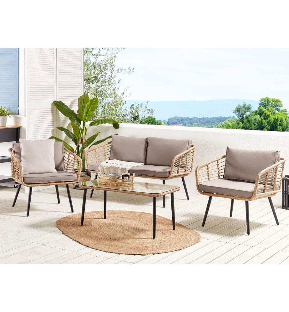 Lounge Set mit Tisch 4-Sitzer CORINTH II Polyrattan Naturfarben