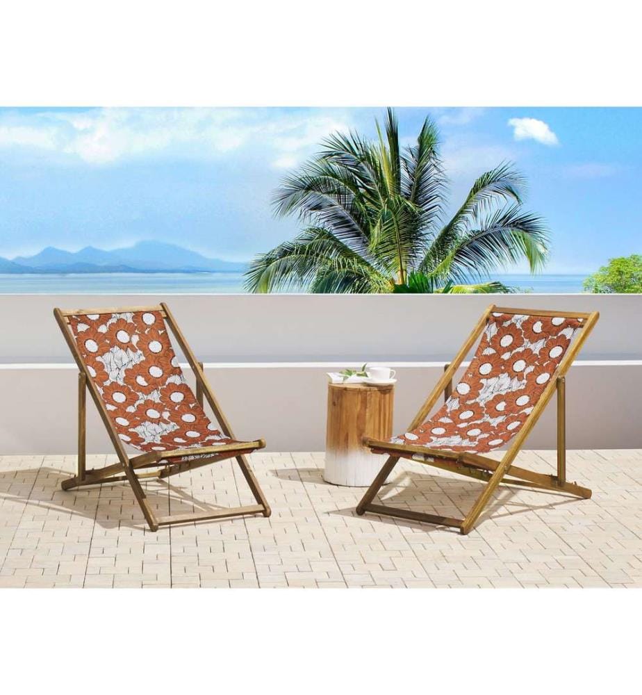 Set mit 2 klappbaren Liegestühlen ANZIO mit Ersatzstoffen Blumenmuster Akazienholz Hellbraun