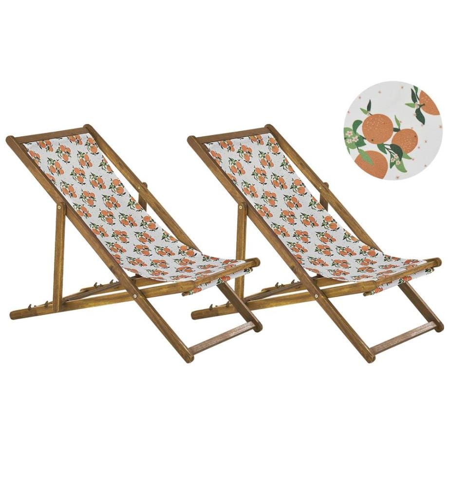 Set mit 2 klappbaren Liegestühlen ANZIO mit Ersatzstoffen Blumenmuster Akazienholz Hellbraun