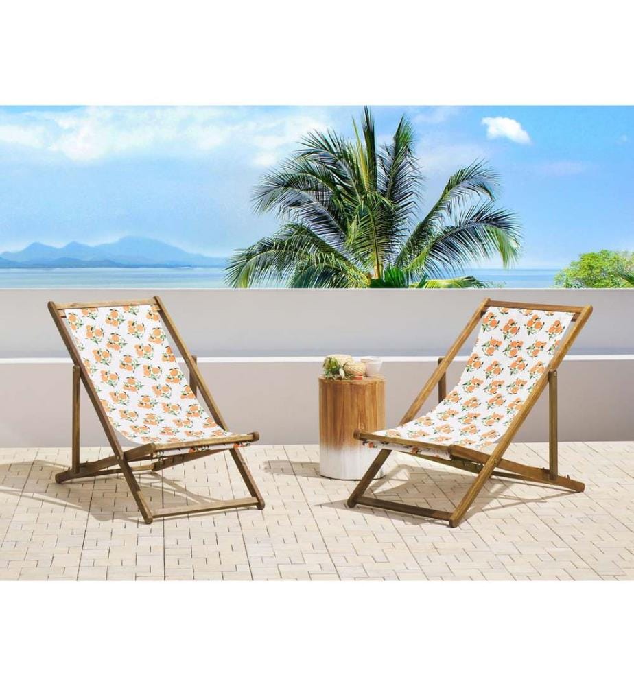 Set mit 2 klappbaren Liegestühlen ANZIO mit Ersatzstoffen Blumenmuster Akazienholz Hellbraun