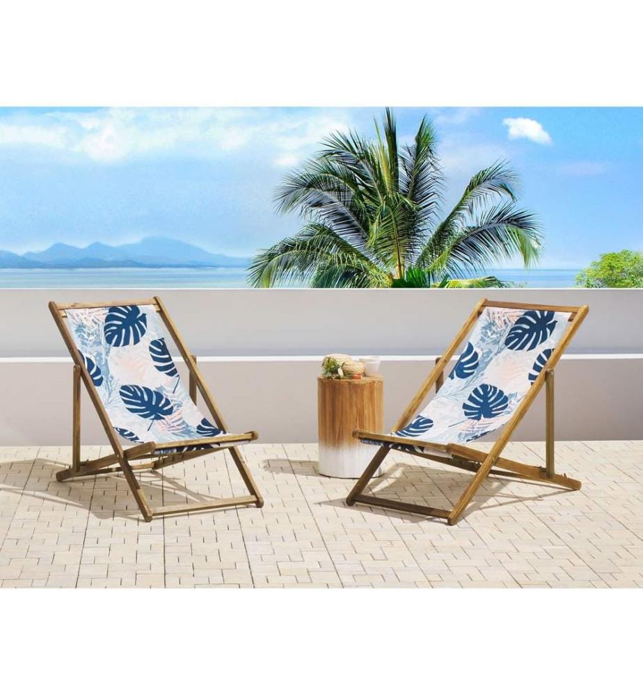 Set mit 2 klappbaren Liegestühlen ANZIO mit Ersatzstoffen Blumenmuster Akazienholz Hellbraun