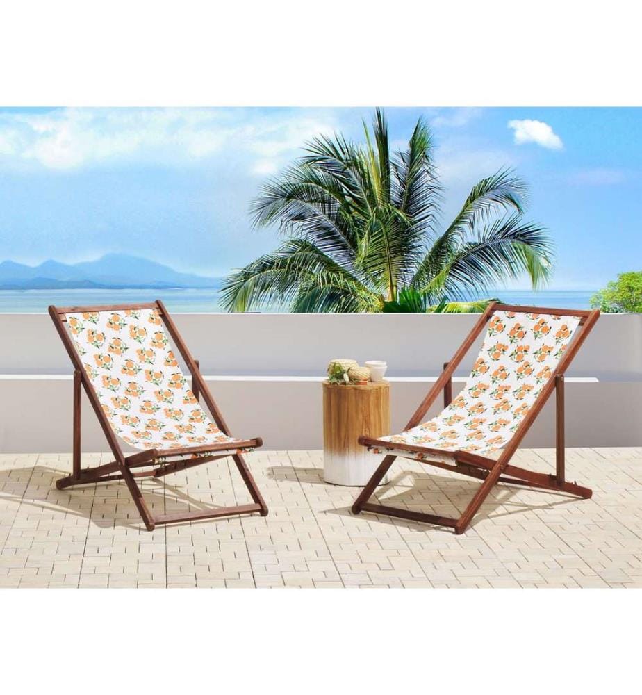 Set mit 2 klappbaren Liegestühlen ANZIO mit Ersatzstoffen Blumenmuster Akazienholz Dunkelbraun