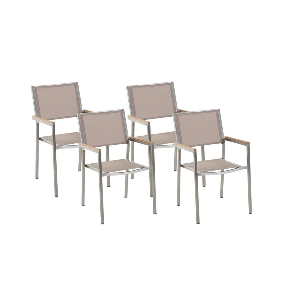 Lot de 4 chaises de jardin GROSSETO Acier inox Beige