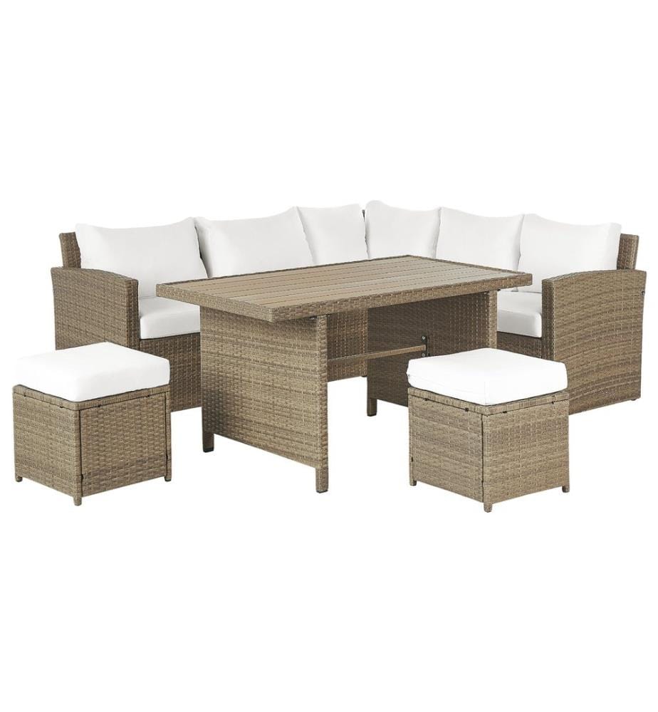 Ensemble de salon de jardin avec table et ottoman 5 places BARDI avec coussins Marron