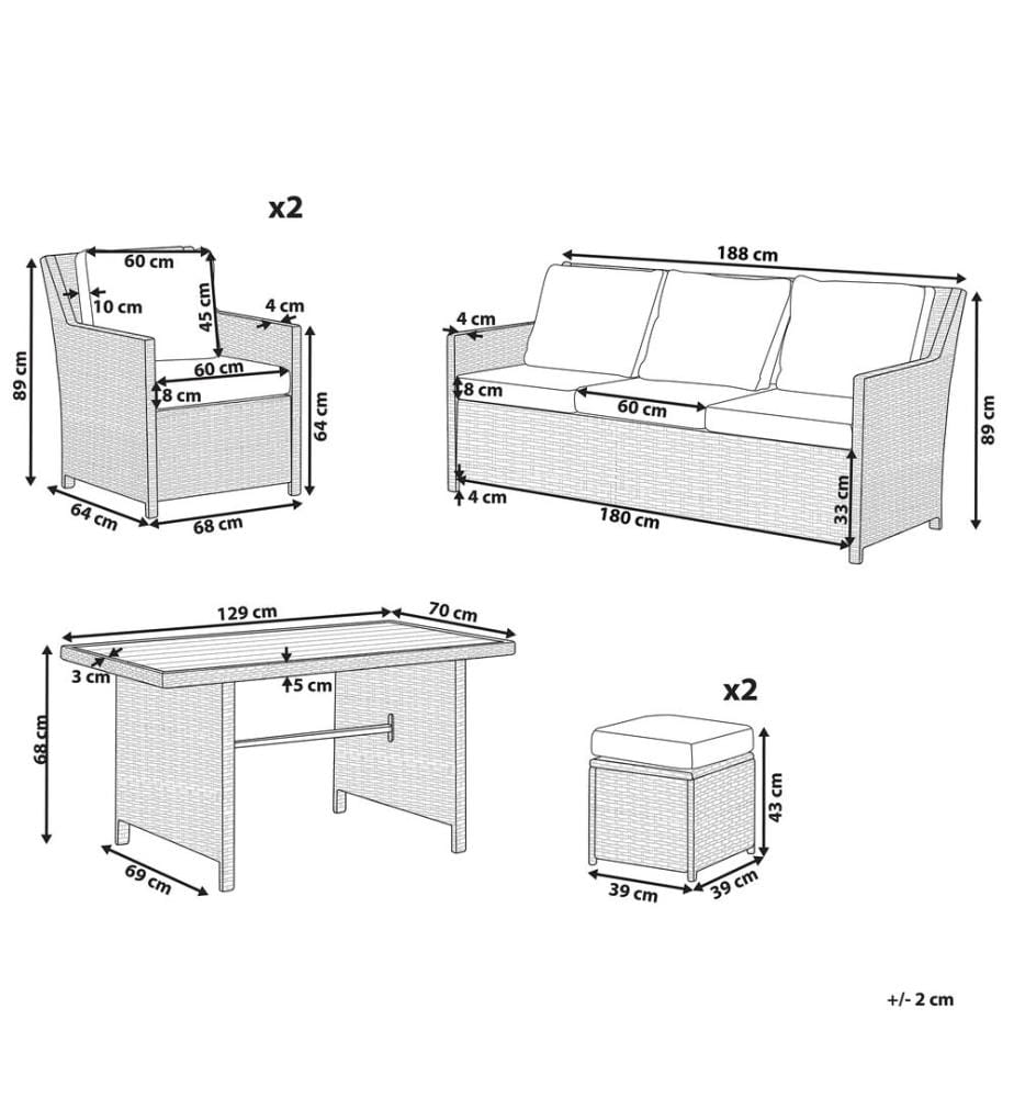 Set salotto da giardino con tavolo e pouf 5 posti FONTI con cuscini Marrone