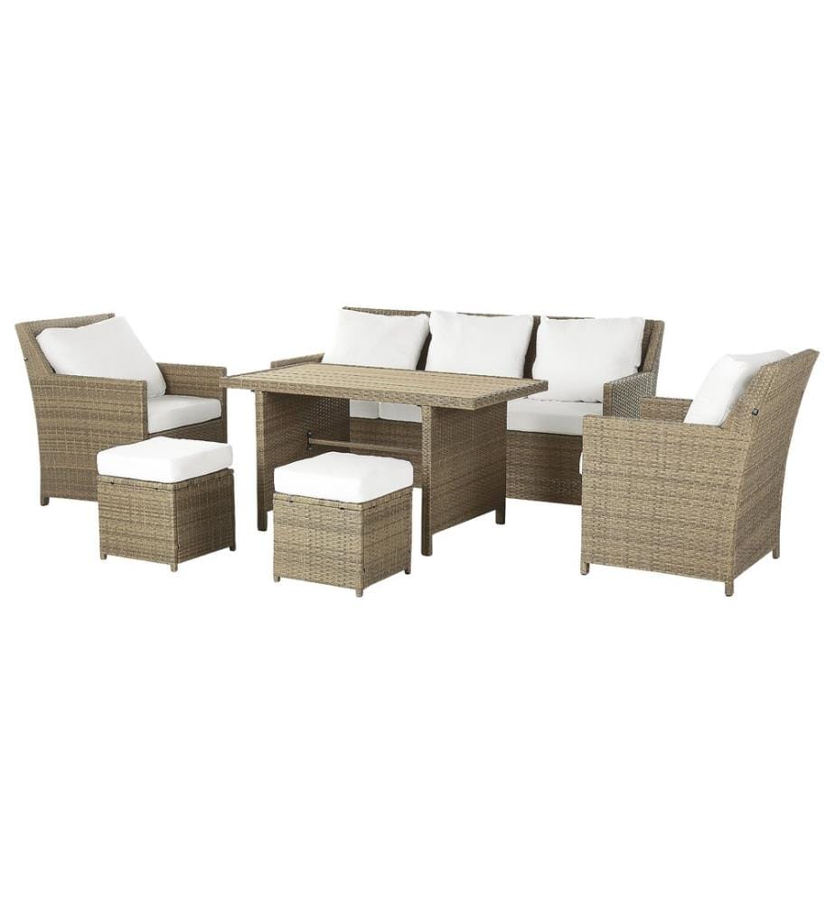 Set salotto da giardino con tavolo e pouf 5 posti FONTI con cuscini Marrone