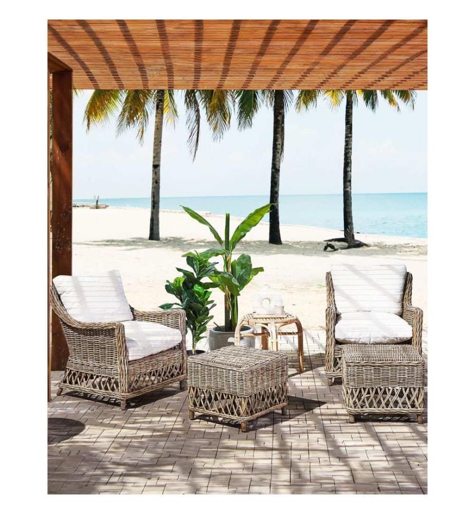 Gartensessel 2er Set mit Auflagen RIBOLLA mit Fussstütze Rattan Naturfarben