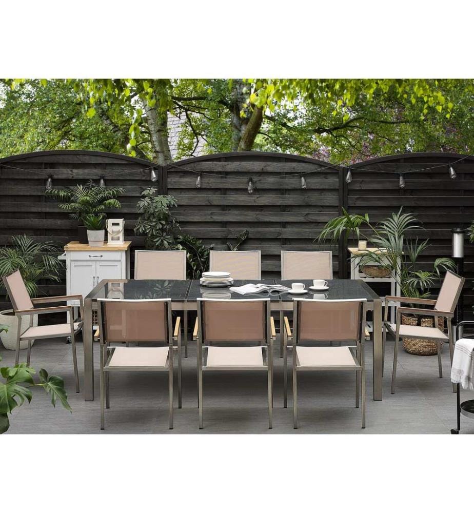 Gartenmöbel Set 8-Sitzer GROSSETO Dreifachplatte Granit Polierter Grau / Beige