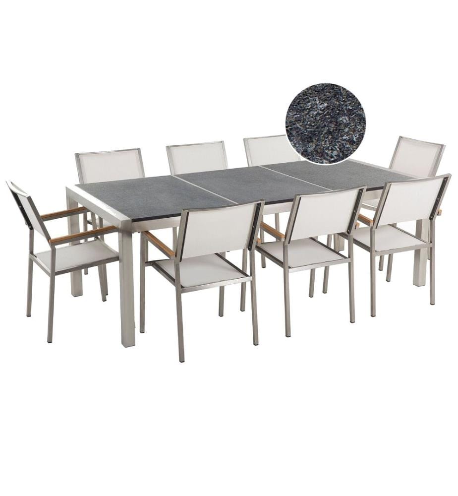 Gartenmöbel Set 8-Sitzer GROSSETO Dreifachplatte Granit geflammter Schwarz / Weiss