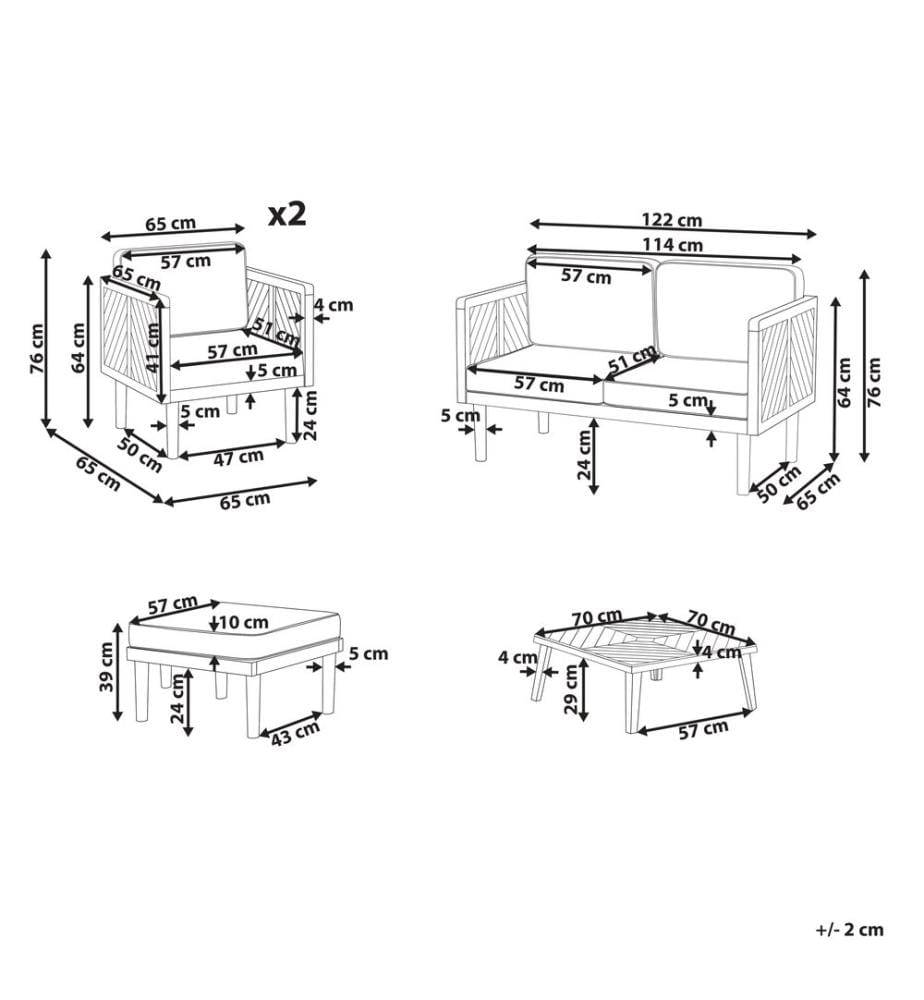 Set salotto da giardino con tavolo e pouf 4 posti BARATTI Legno d'acacia Marrone