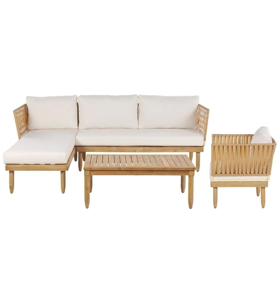 Lounge Set mit Tisch 4-Sitzer CREMONA rechtsseitig Akazienholz Cremeweiss