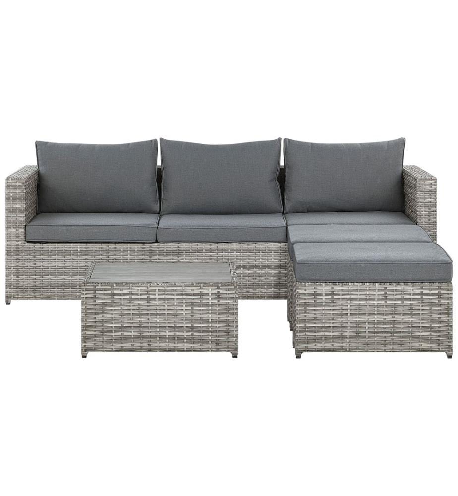 Garten Ecksofa mit Tisch 5-Sitzer SABBIA rechtsseitig modular Polyrattan Hellgrau