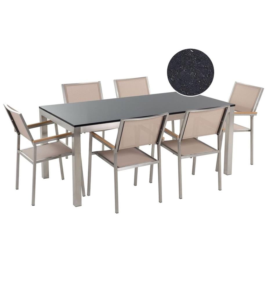 Gartenmöbel Set 6-Sitzer GROSSETO Granit Polierter Schwarz / Beige