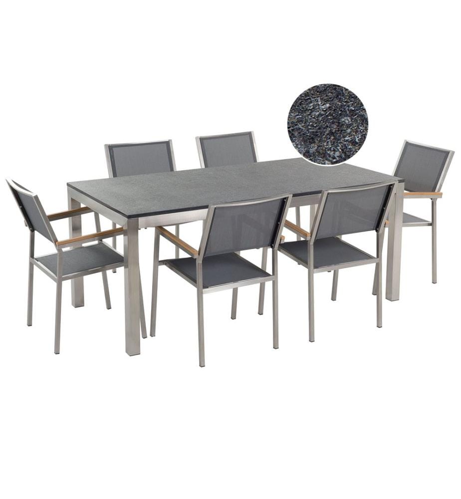 Gartenmöbel Set 6-Sitzer GROSSETO Granit geflammter Schwarz / Grau