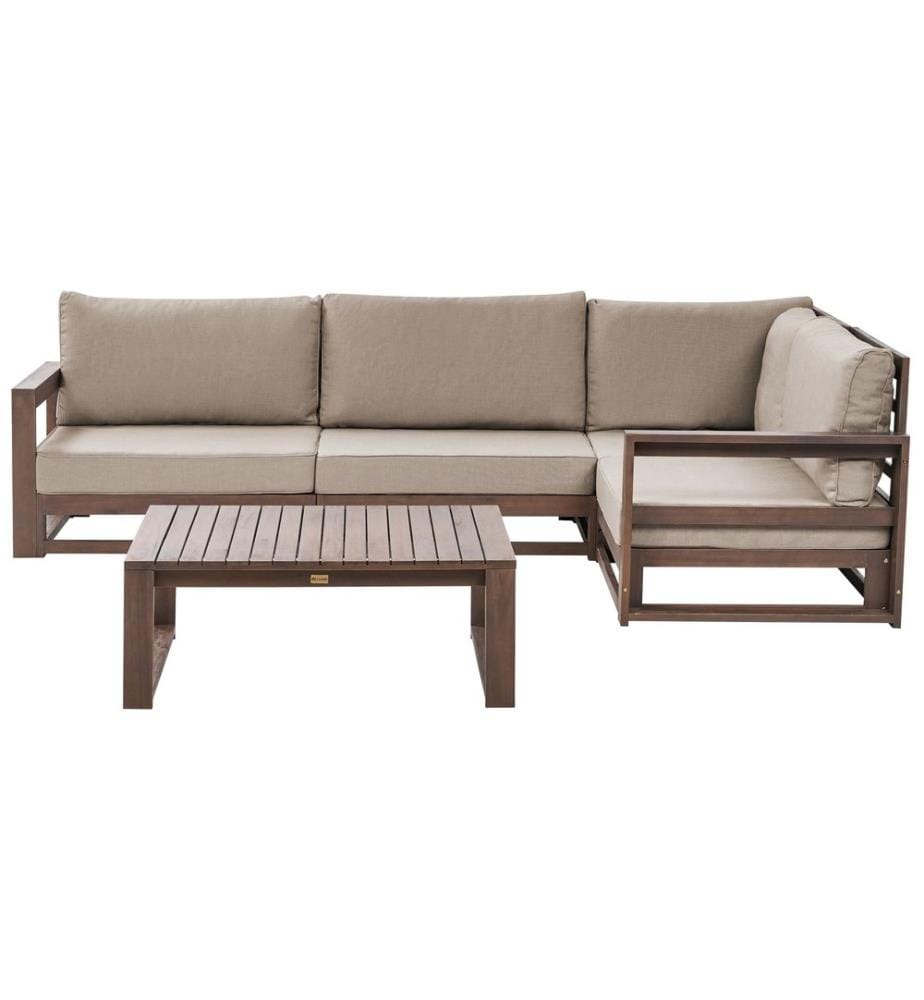 Garten Ecksofa mit Tisch 4-Sitzer TIMOR linksseitig modular zertifiziertes Akazienholz Dunkelbraun