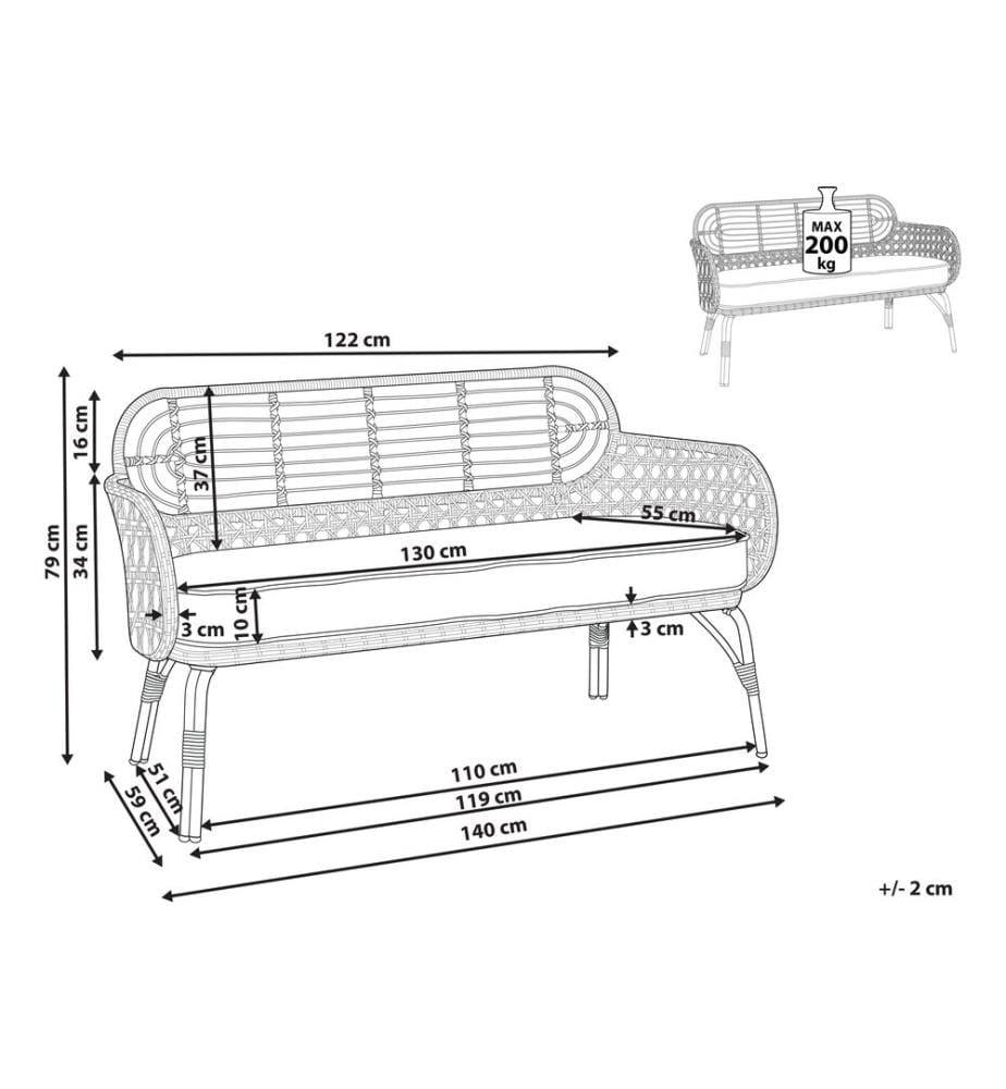 Panca da giardino con cuscino PRATELLO 122 cm Naturale