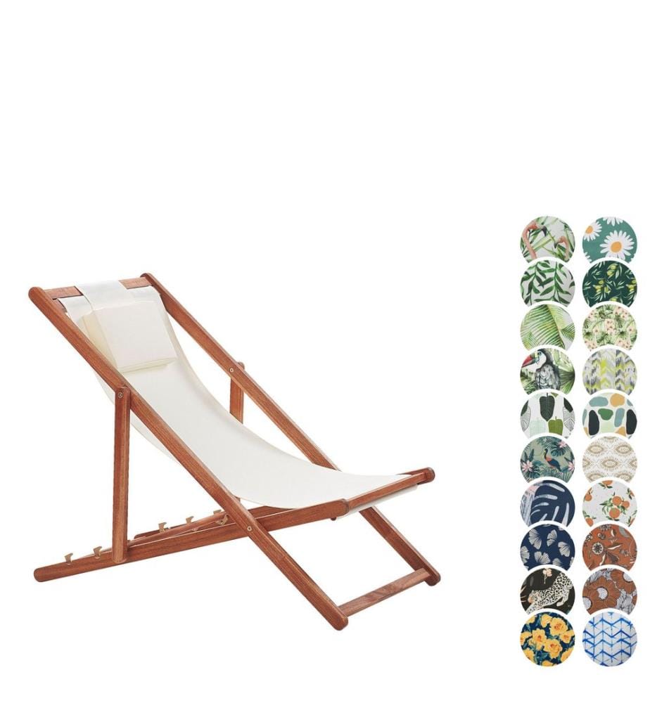 Folding Deck Chair AVELLINO with Replacement Fabrics Acacia Wood Dark Brown