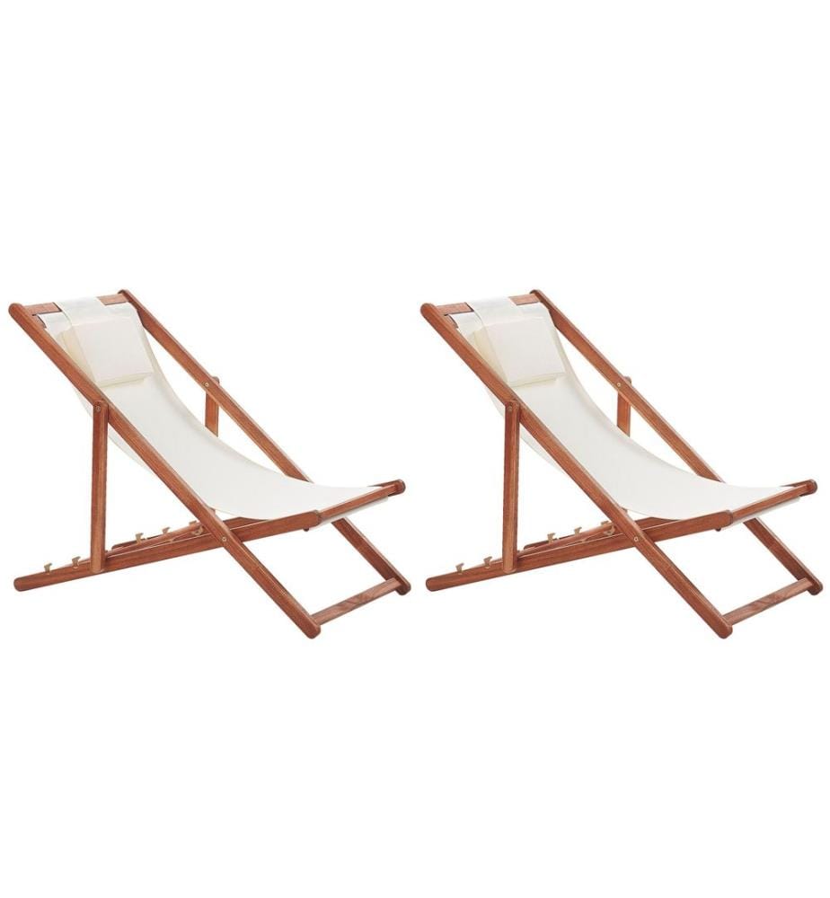 Set of 2 Folding Deck Chairs AVELLINO with Replacement Fabrics Acacia Wood Dark Brown