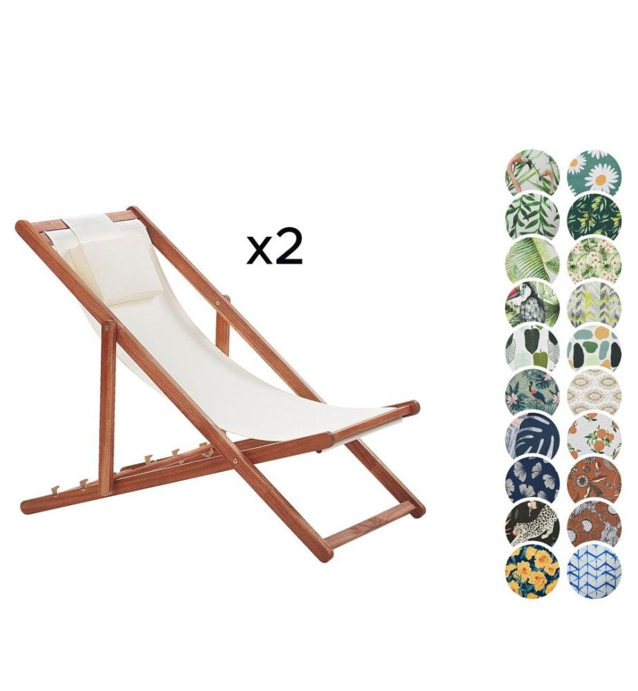 Set of 2 Folding Deck Chairs AVELLINO with Replacement Fabrics Acacia Wood Dark Brown