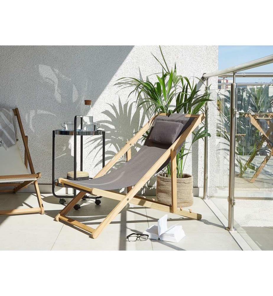 Folding Deck Chair AVELLINO with Replacement Fabrics Acacia Wood Dark Brown