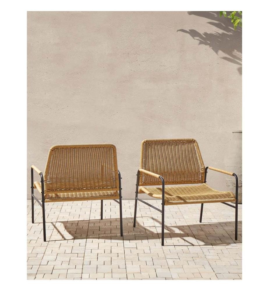 Gartenstuhl 2er Set PRASIMO Polyrattan Naturfarben