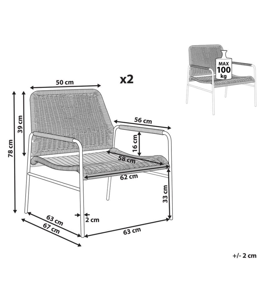 Gartenstuhl 2er Set PRASIMO Polyrattan Naturfarben