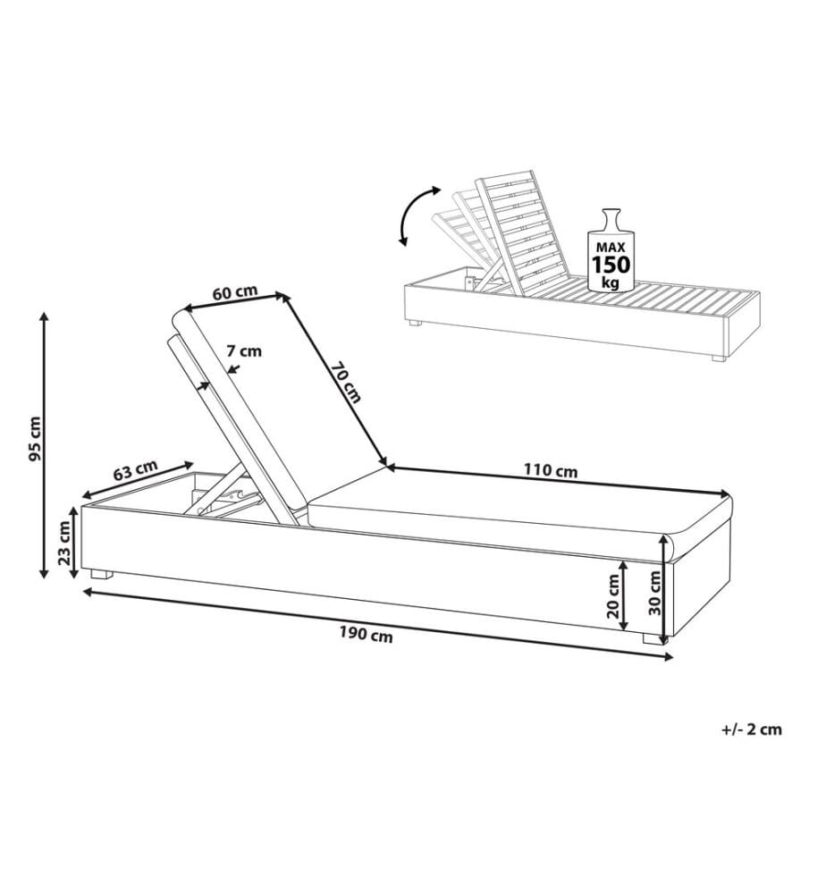 Sonnenliege mit Kissen FANANO mit Relaxfunktion Akazienholz Braun