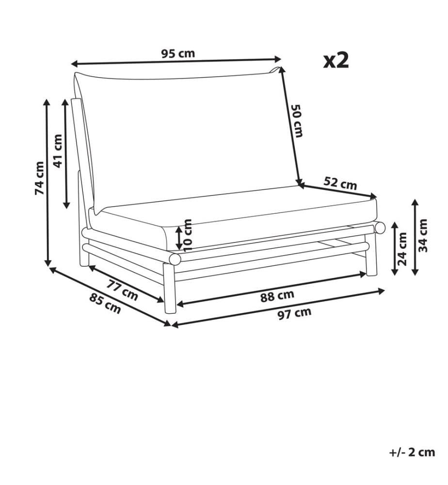 Set mit 2 Stühlen und Sitzkissen TODI Bambusholz Cremeweiss