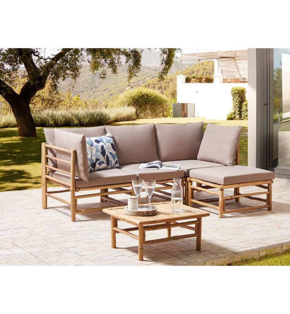 Garten Ecksofa mit Tisch 4-Sitzer CERRETO linksseitig Bambusholz Taupe