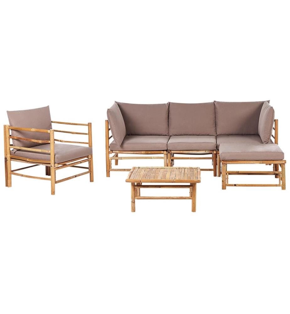 Lounge Set mit Tisch 5-Sitzer CERRETO linksseitig Bambusholz Taupe