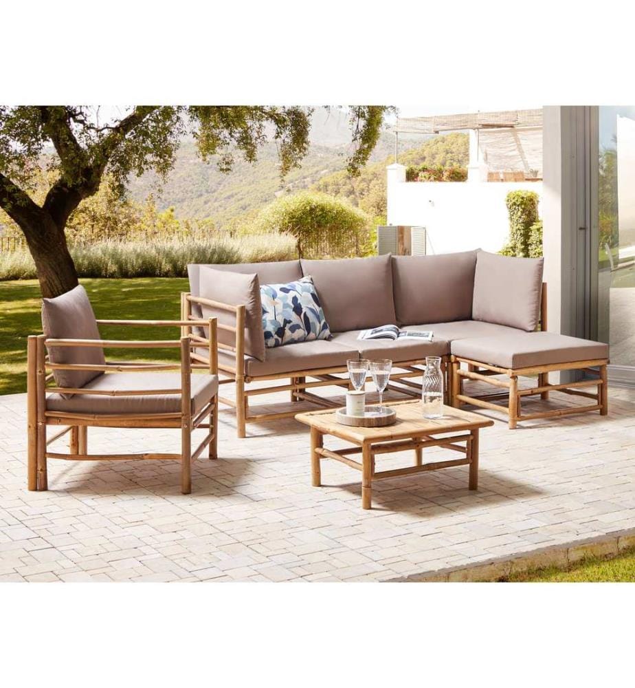 Lounge Set mit Tisch 5-Sitzer CERRETO linksseitig Bambusholz Taupe