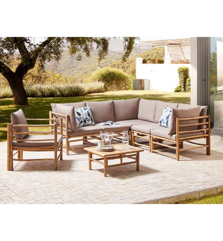 Set da giardino con tavolo 6 posti CERRETO Legno di bambù Tortora