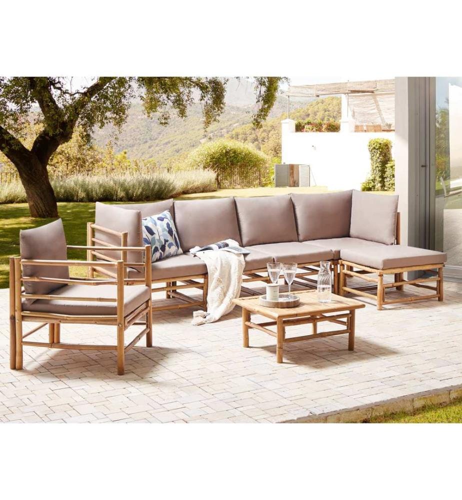 Lounge Set mit Tisch 6-Sitzer CERRETO linksseitig Bambusholz Taupe